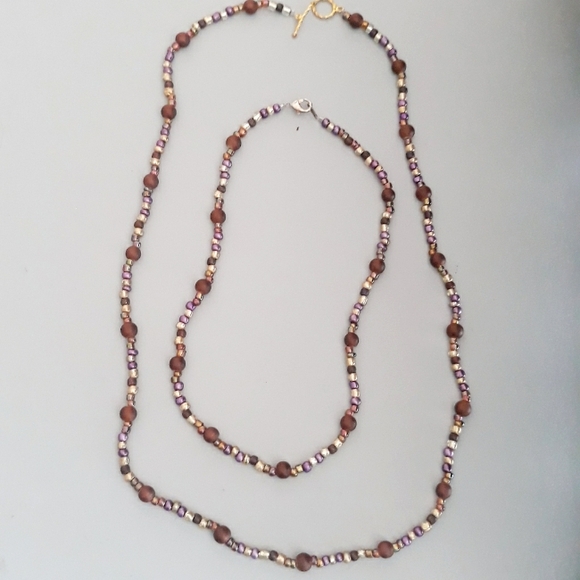 Handmade Gold + Purple Beaded Necklace and Choker - 2 Piece Set - Picture 2 of 14